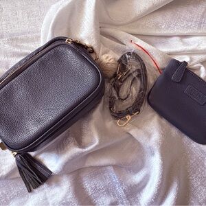 Elegant Blue Leather Crossbody Bag